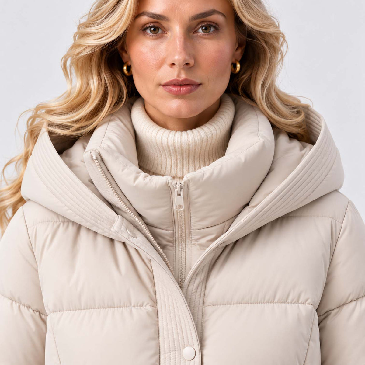 Monvaline | Women’s Puffer Jacket with Hood and Belt - Winter Coat