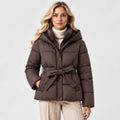 Monvaline | Women’s Puffer Jacket with Hood and Belt - Winter Coat