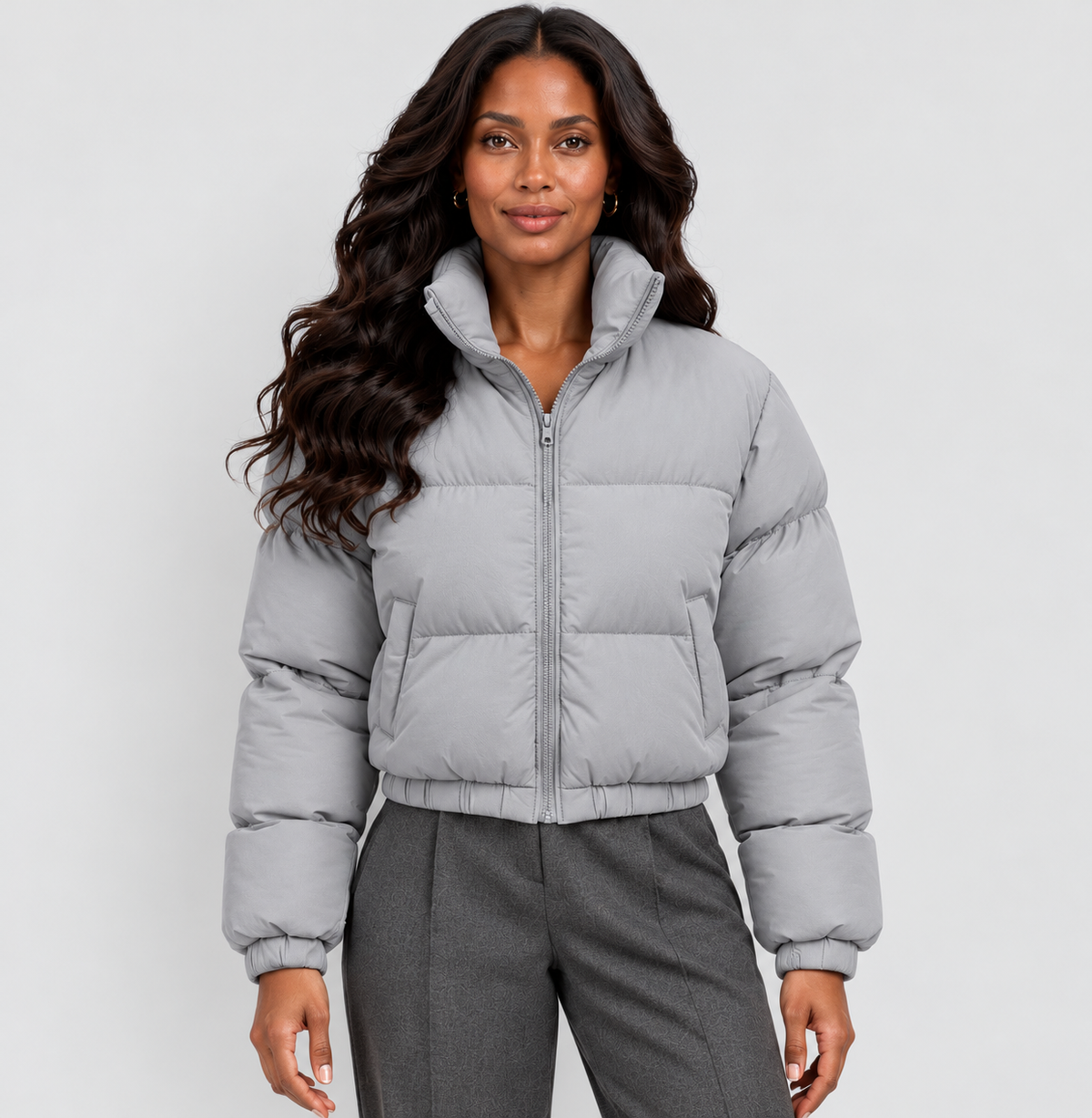 Monvaline | Women's Cropped Puffer Jacket High Collar Winter Coat