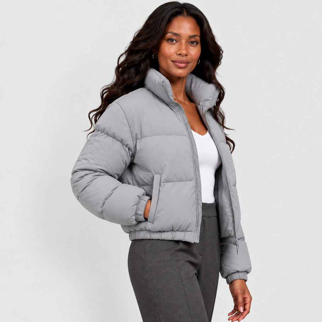 Monvaline | Women's Cropped Puffer Jacket High Collar Winter Coat