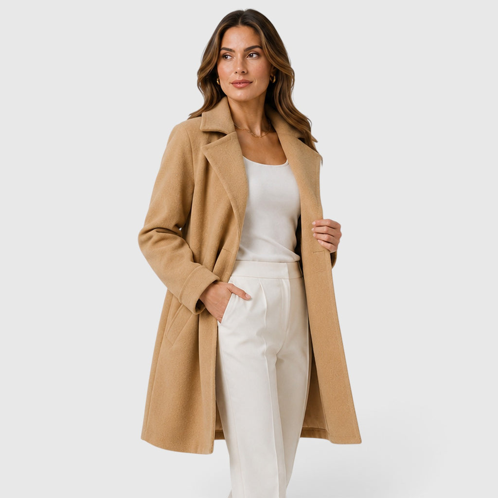 Monvaline | Women’s Slim Fit Belted Lapel Jacket for Elegant Everyday Wear