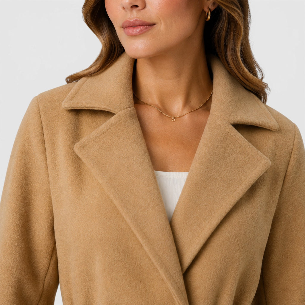Monvaline | Women’s Slim Fit Belted Lapel Jacket for Elegant Everyday Wear