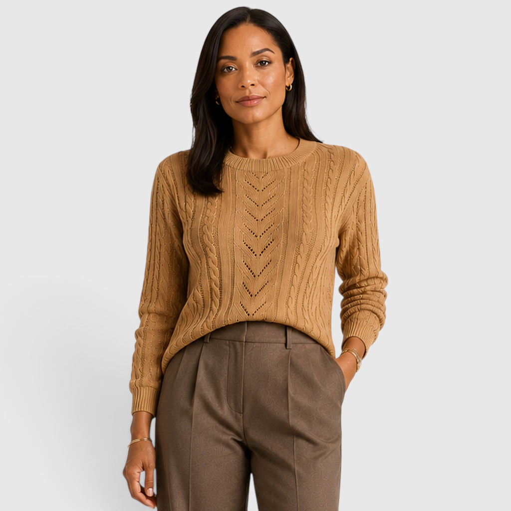 Monvaline | Women’s Soft Warm Cable Knit Crew Neck Sweater
