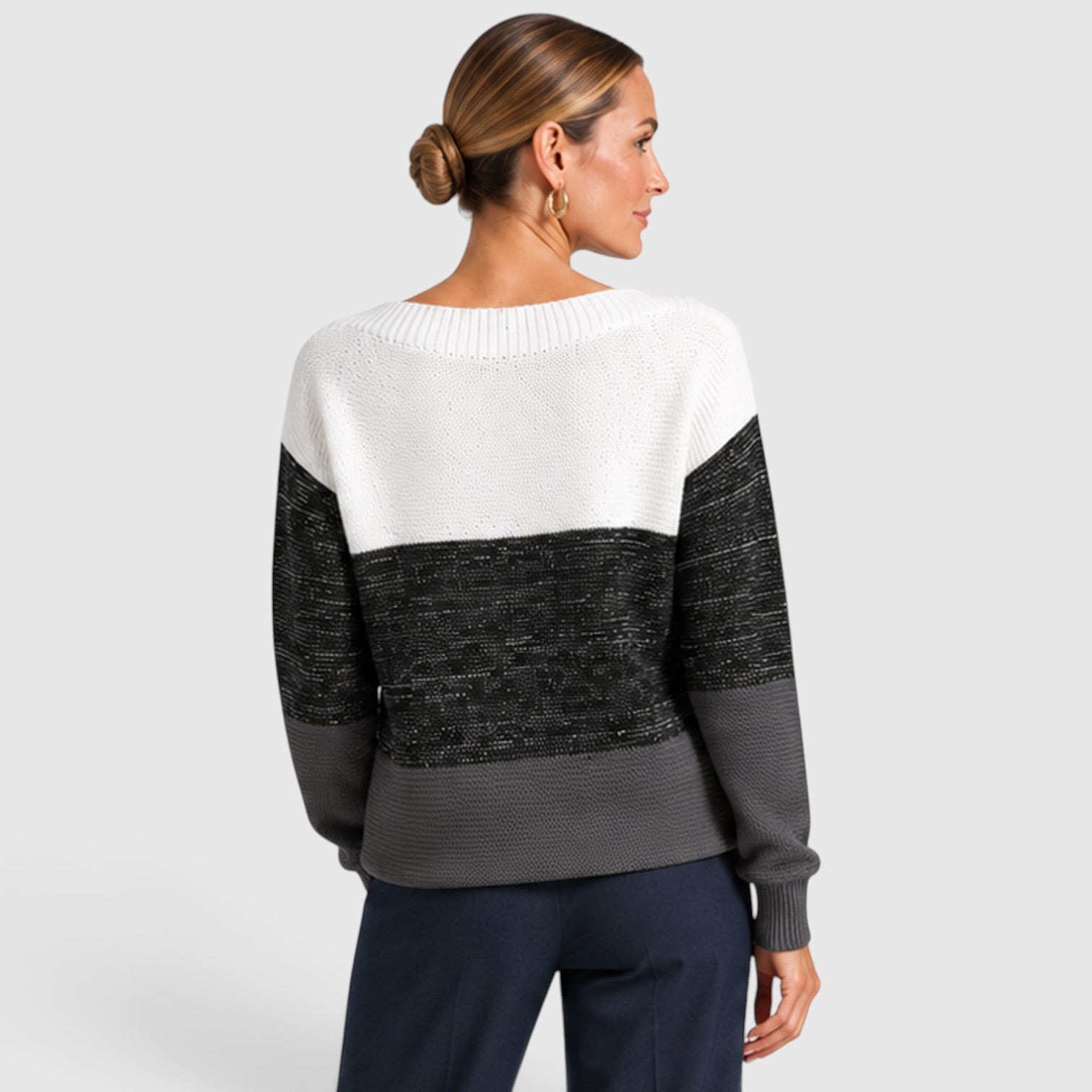 Monvaline | Women’s Soft Warm Relaxed Fit Colour Block Knit Sweater