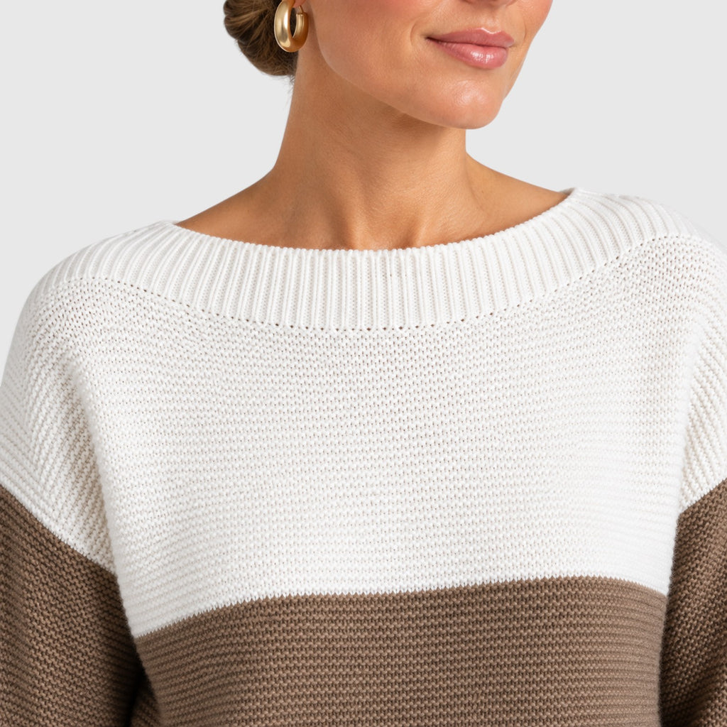 Monvaline | Women’s Soft Warm Relaxed Fit Colour Block Knit Sweater