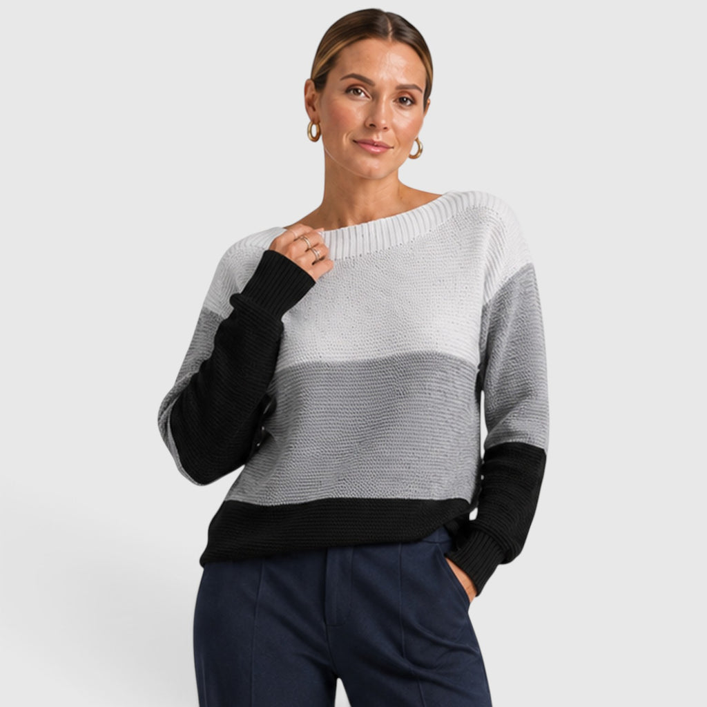 Monvaline | Women’s Soft Warm Relaxed Fit Colour Block Knit Sweater