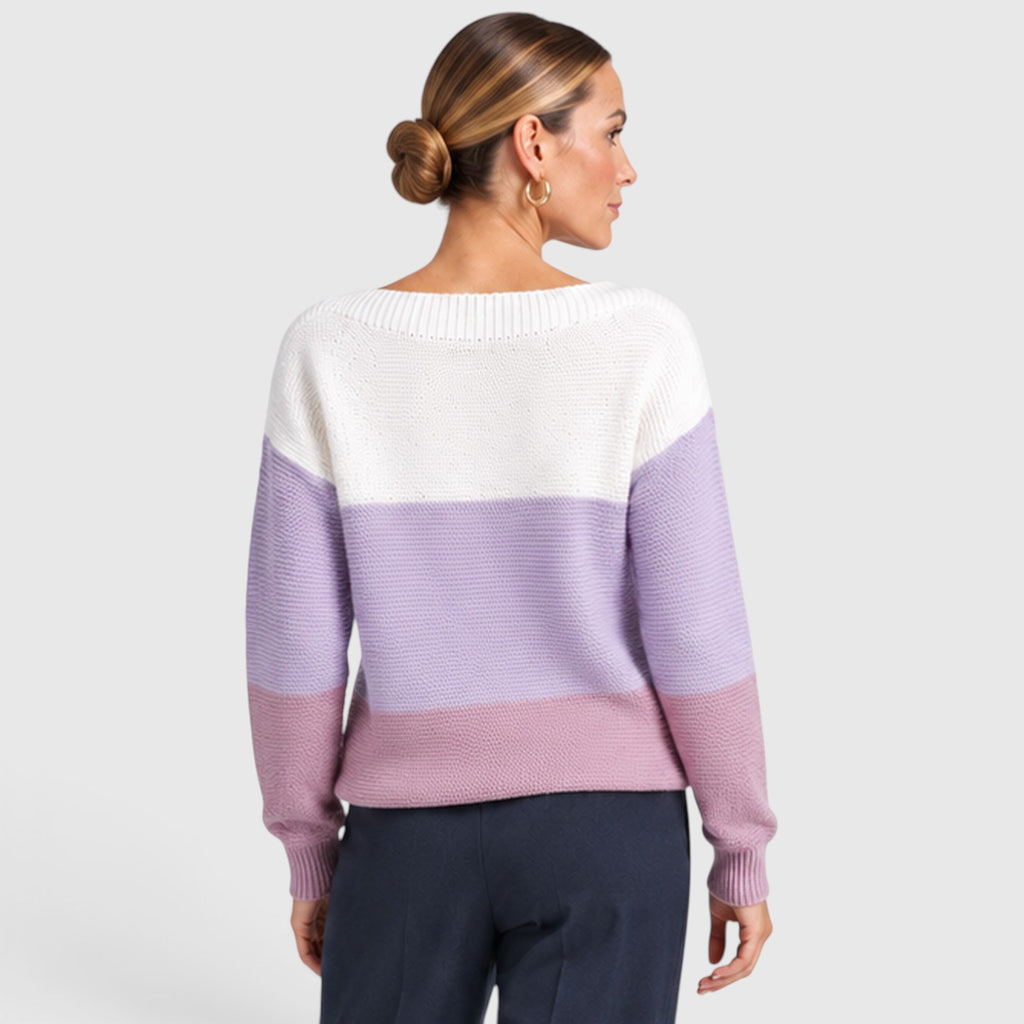 Monvaline | Women’s Soft Warm Relaxed Fit Colour Block Knit Sweater