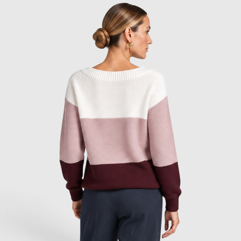 Monvaline | Women’s Soft Warm Relaxed Fit Colour Block Knit Sweater