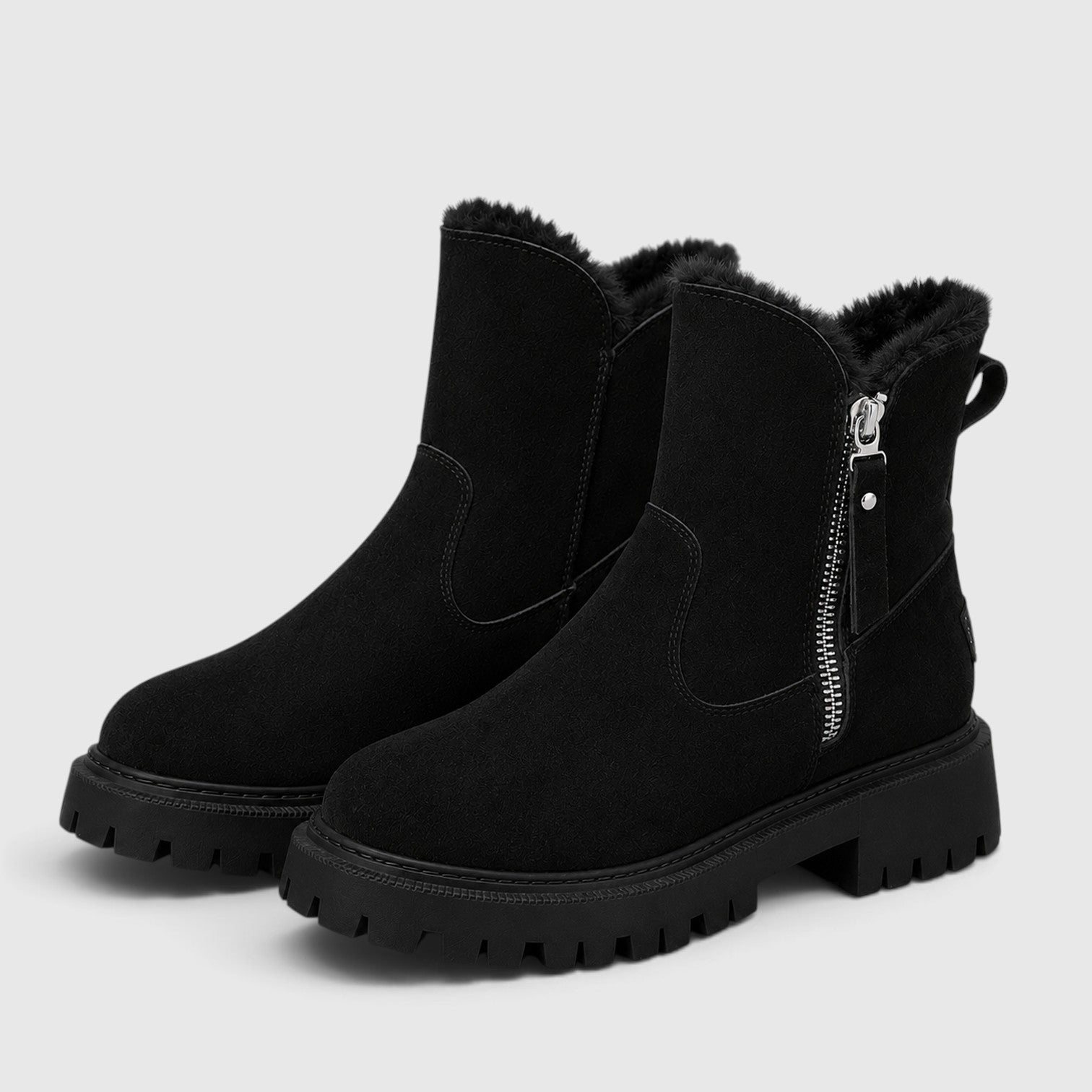 Monvaline | Women’s Suede Ankle Boots – Faux Fur Lined Chunky Sole
