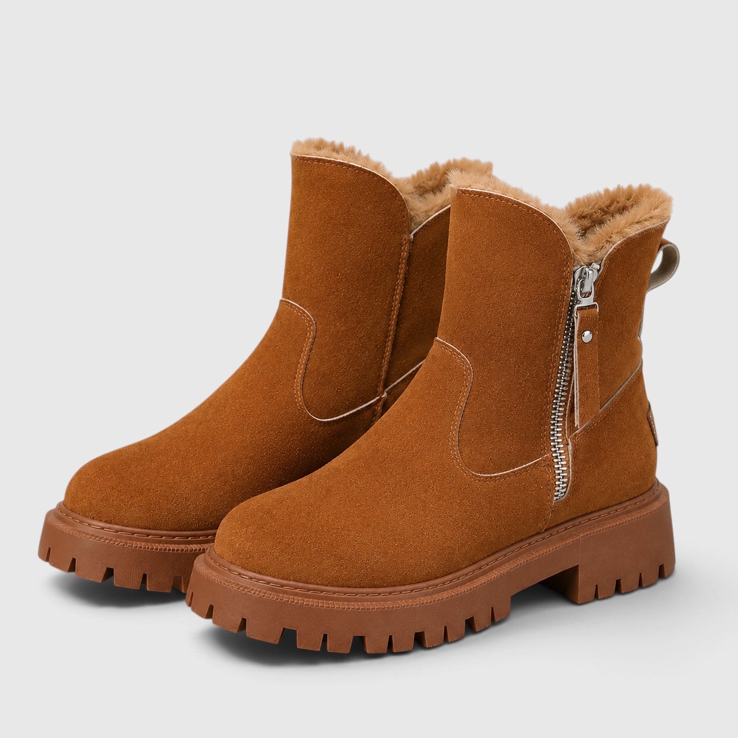 Monvaline | Women’s Suede Ankle Boots – Faux Fur Lined Chunky Sole