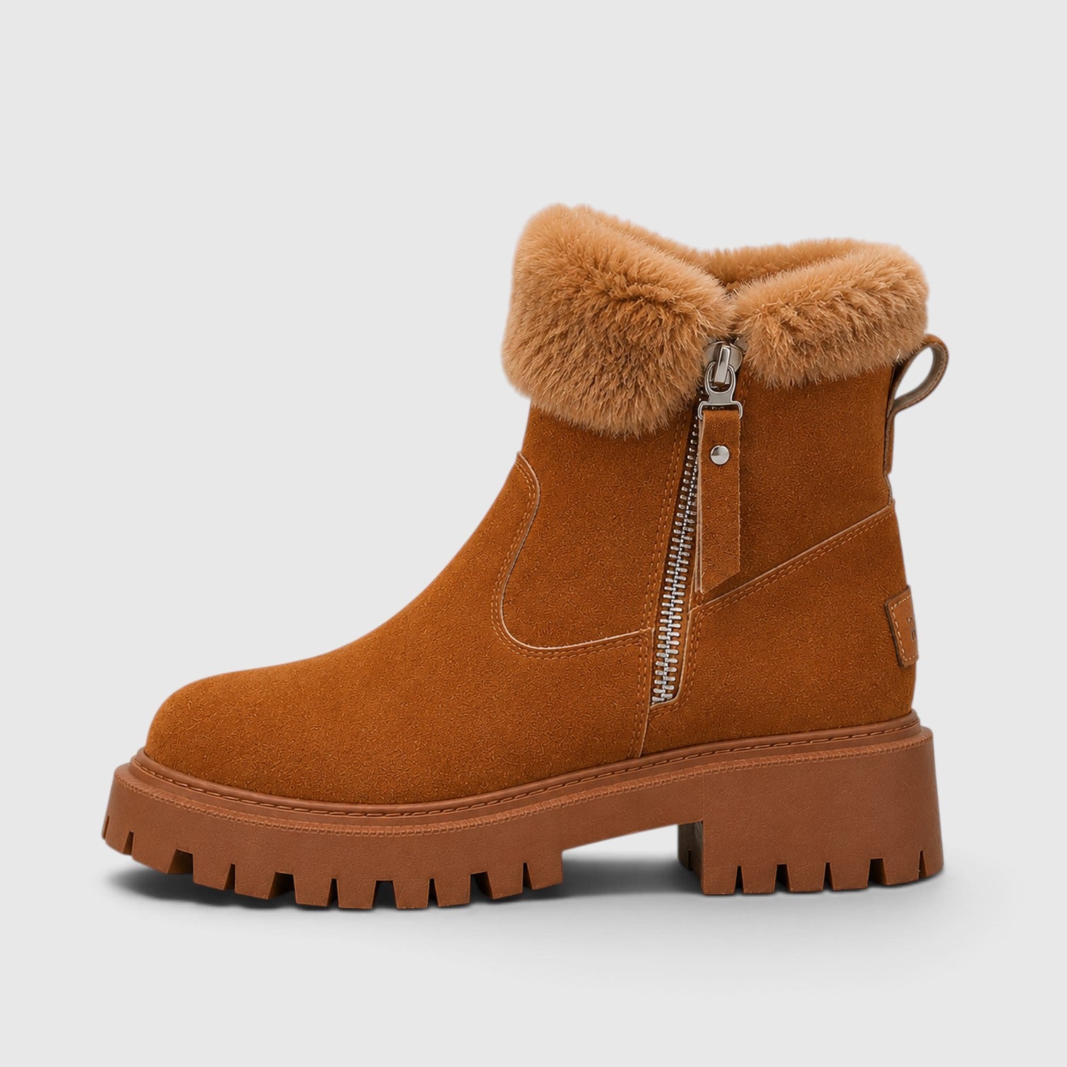 Monvaline | Women’s Suede Ankle Boots – Faux Fur Lined Chunky Sole