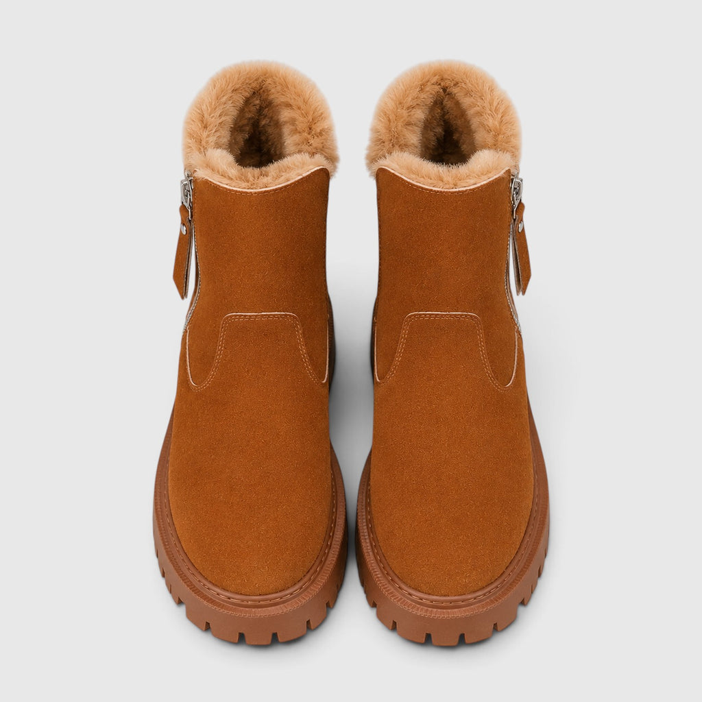 Monvaline | Women’s Suede Ankle Boots – Faux Fur Lined Chunky Sole
