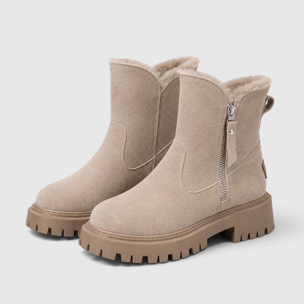 Monvaline | Women’s Suede Ankle Boots – Faux Fur Lined Chunky Sole