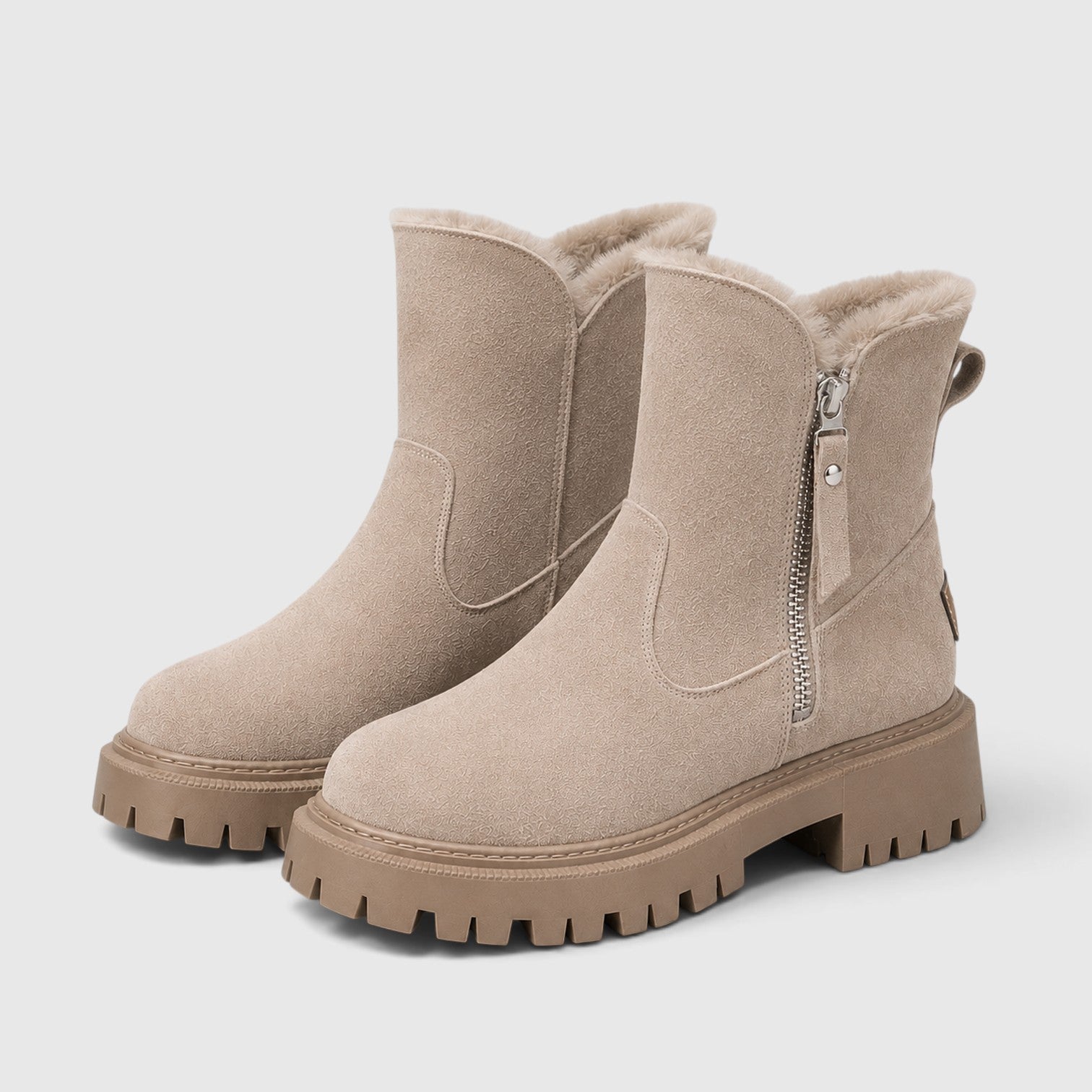 Monvaline | Women’s Suede Ankle Boots – Faux Fur Lined Chunky Sole