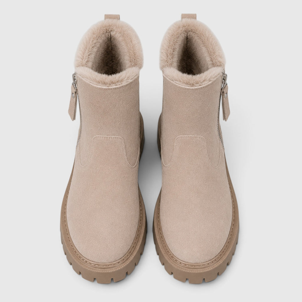 Monvaline | Women’s Suede Ankle Boots – Faux Fur Lined Chunky Sole