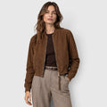 Monvaline | Women’s Suede Bomber Jacket with Gold Zip for Casual Wear