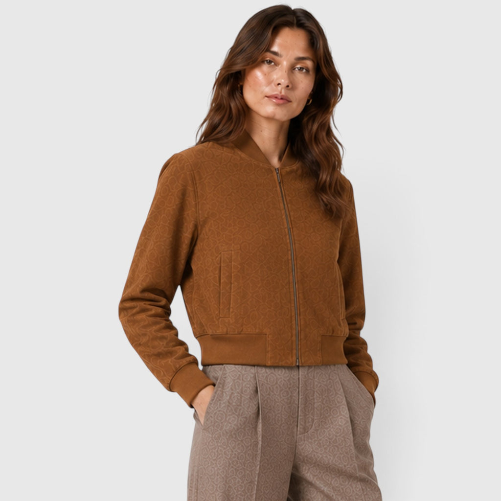 Monvaline | Women’s Suede Bomber Jacket with Gold Zip for Casual Wear