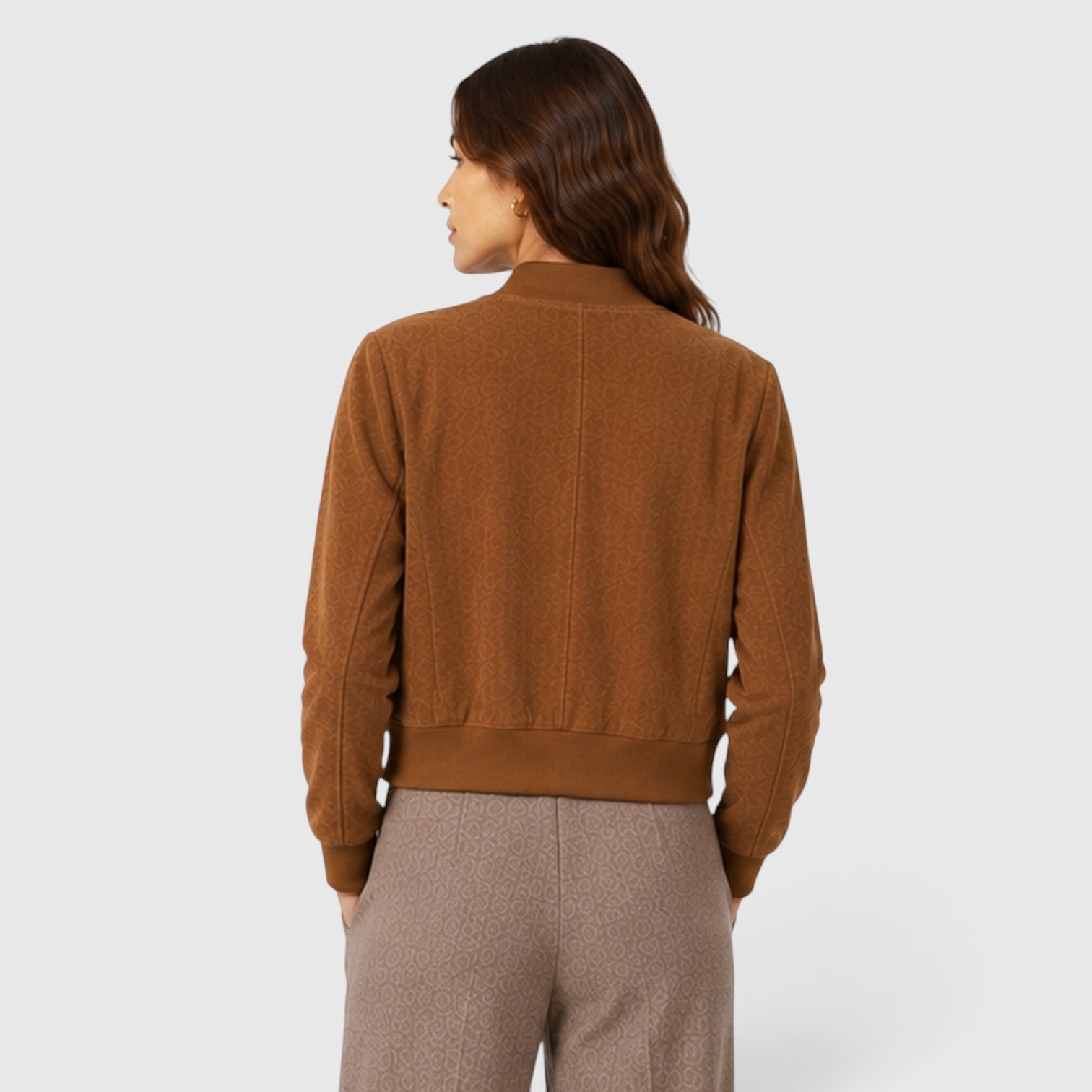 Monvaline | Women’s Suede Bomber Jacket with Gold Zip for Casual Wear