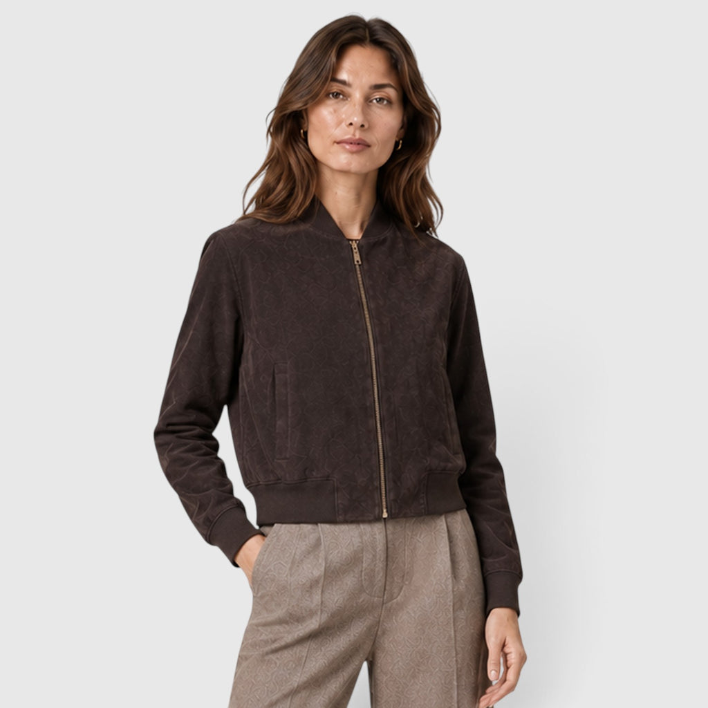 Monvaline | Women’s Suede Bomber Jacket with Gold Zip for Casual Wear