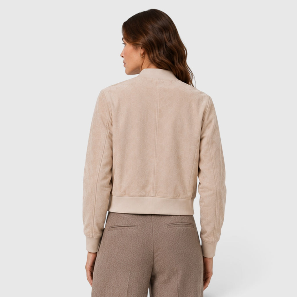 Monvaline | Women’s Suede Bomber Jacket with Gold Zip for Casual Wear