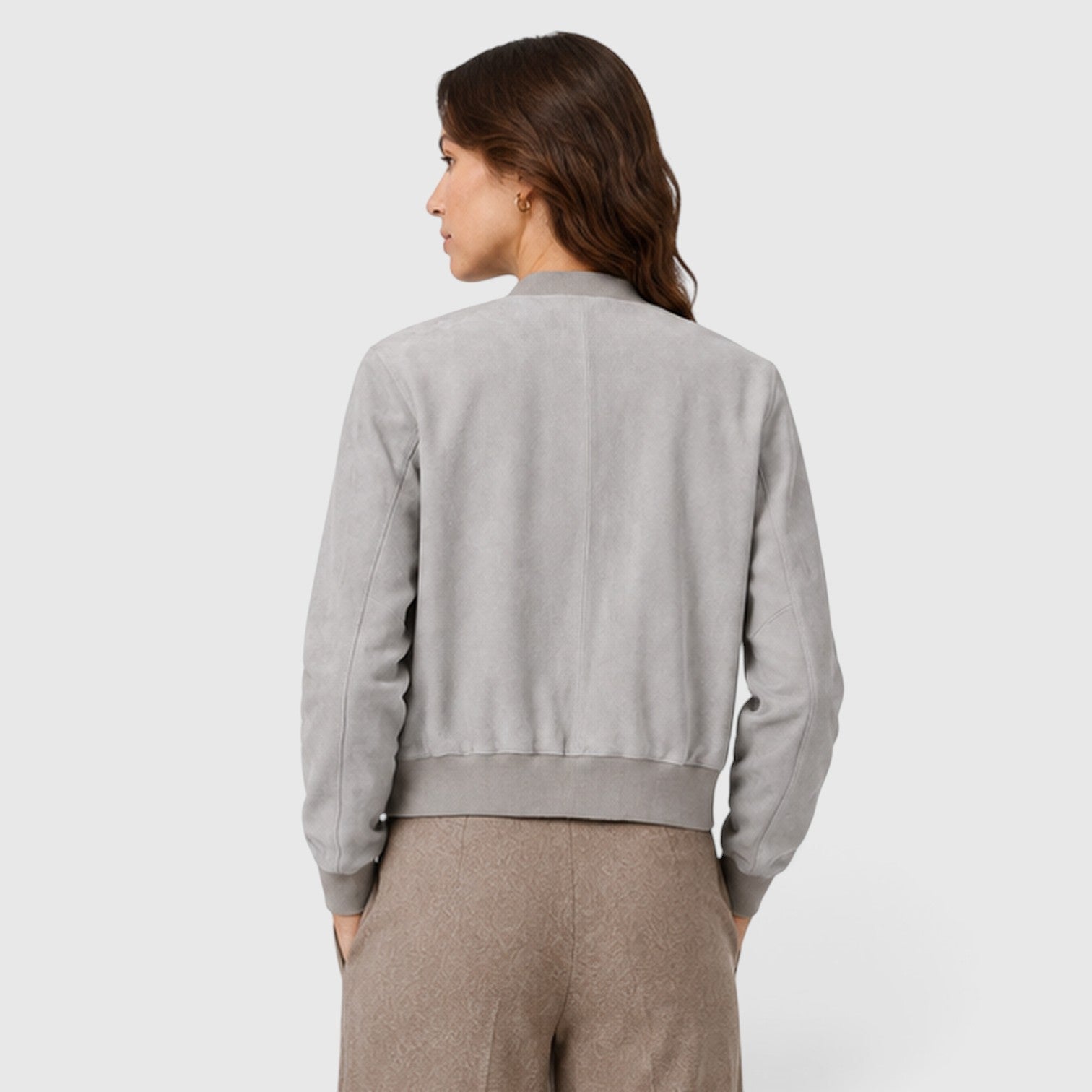 Monvaline | Women’s Suede Bomber Jacket with Gold Zip for Casual Wear