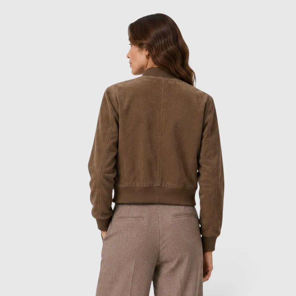 Monvaline | Women’s Suede Bomber Jacket with Gold Zip for Casual Wear