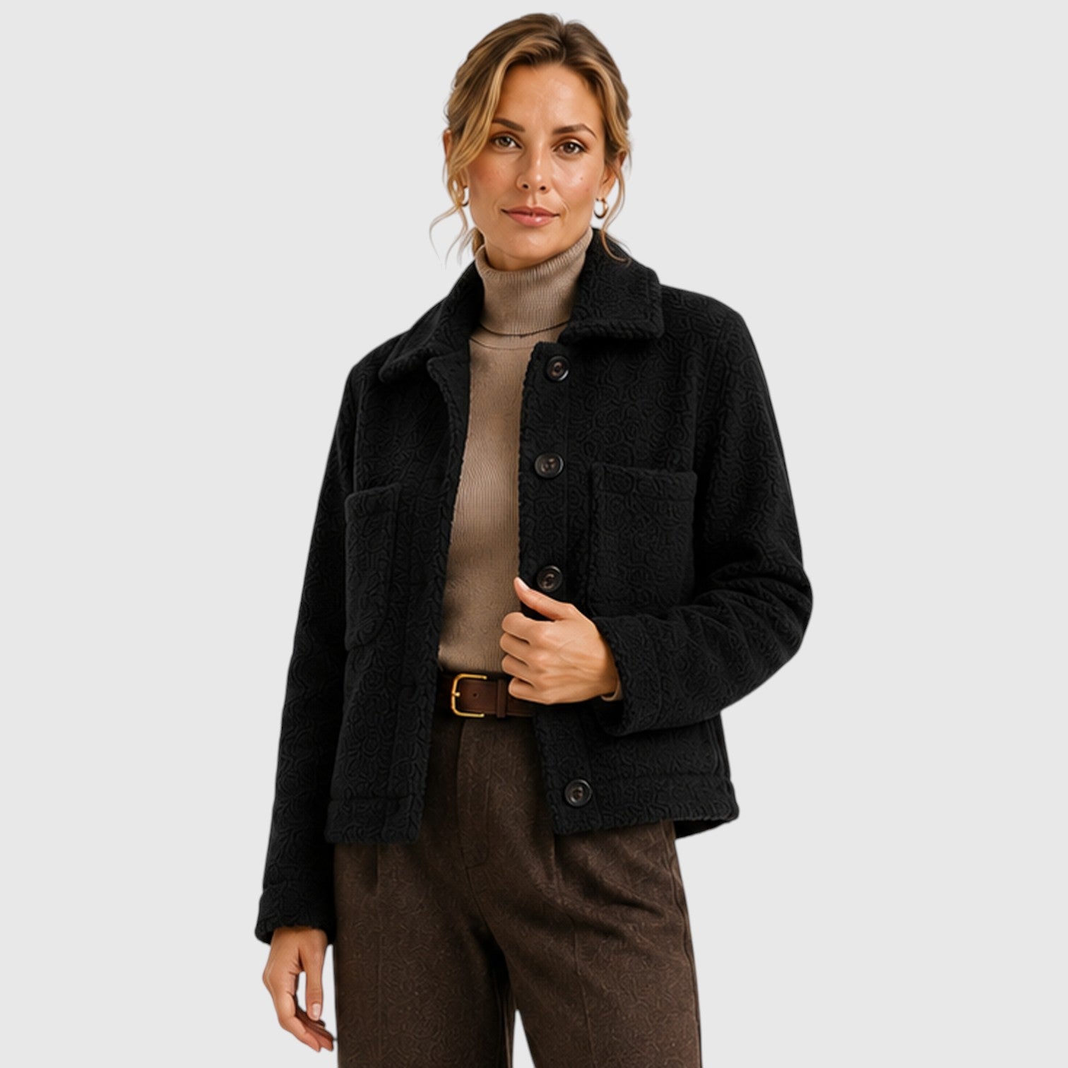 Monvaline | Women’s Textured Knit Blazer Jacket – Button-Up with Pockets