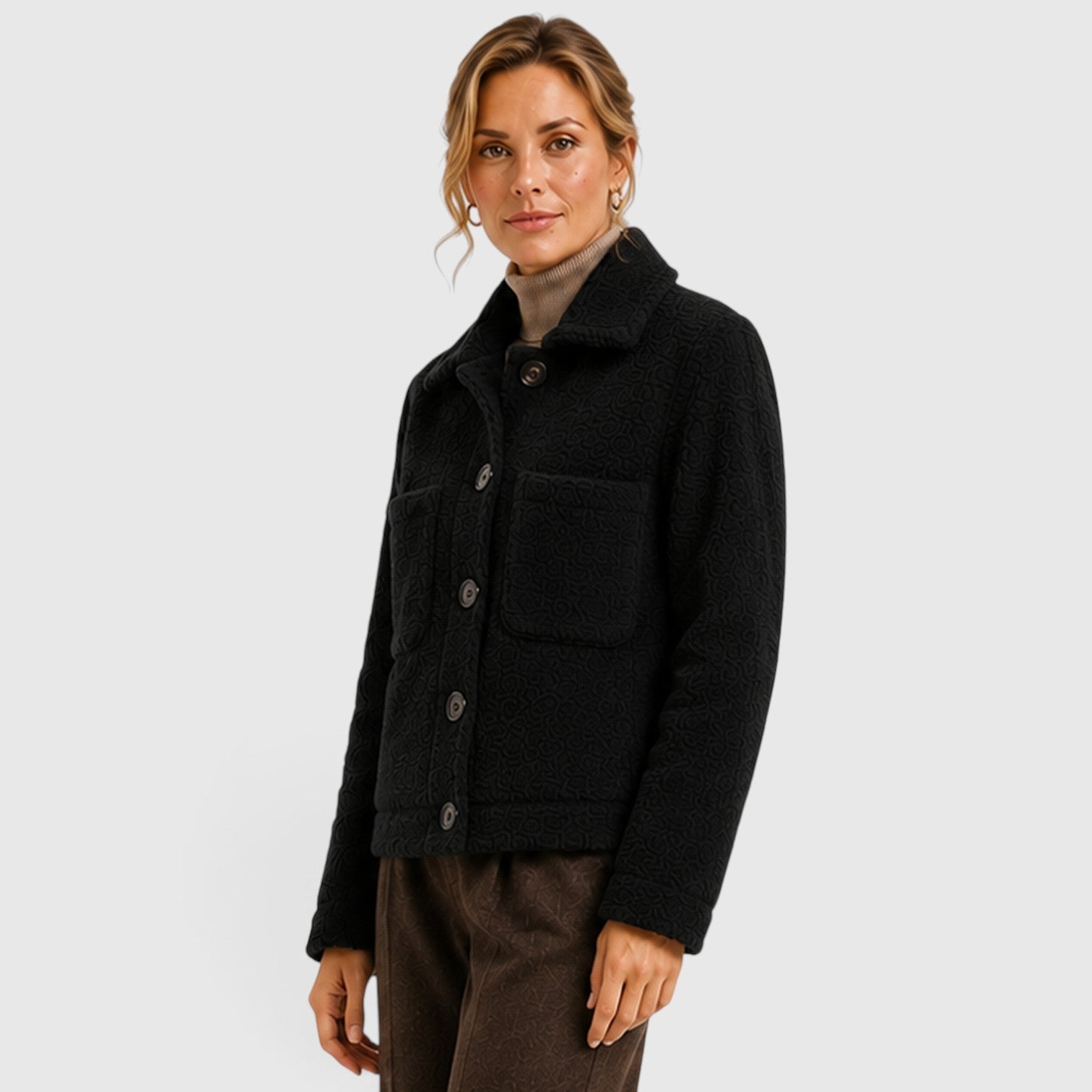 Monvaline | Women’s Textured Knit Blazer Jacket – Button-Up with Pockets