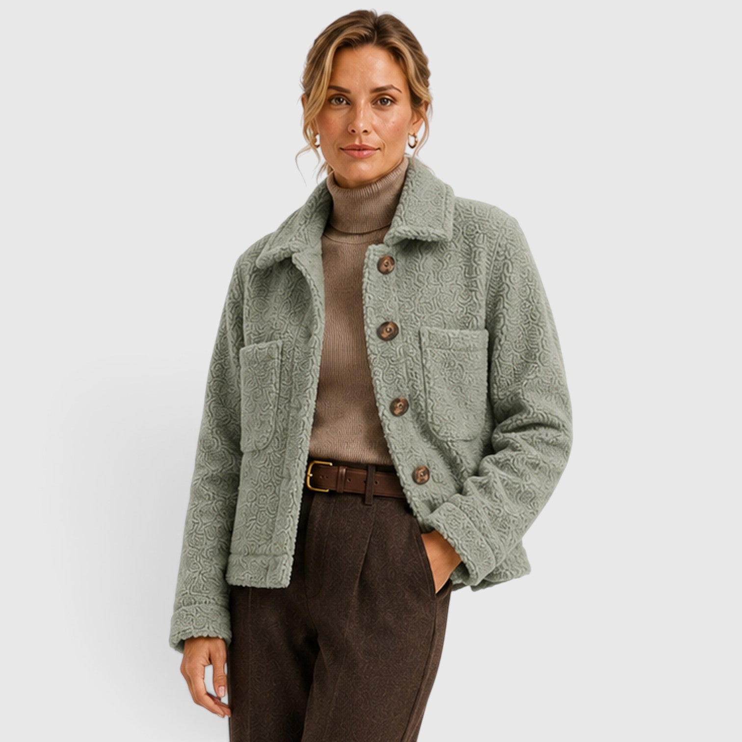Monvaline | Women’s Textured Knit Blazer Jacket – Button-Up with Pockets