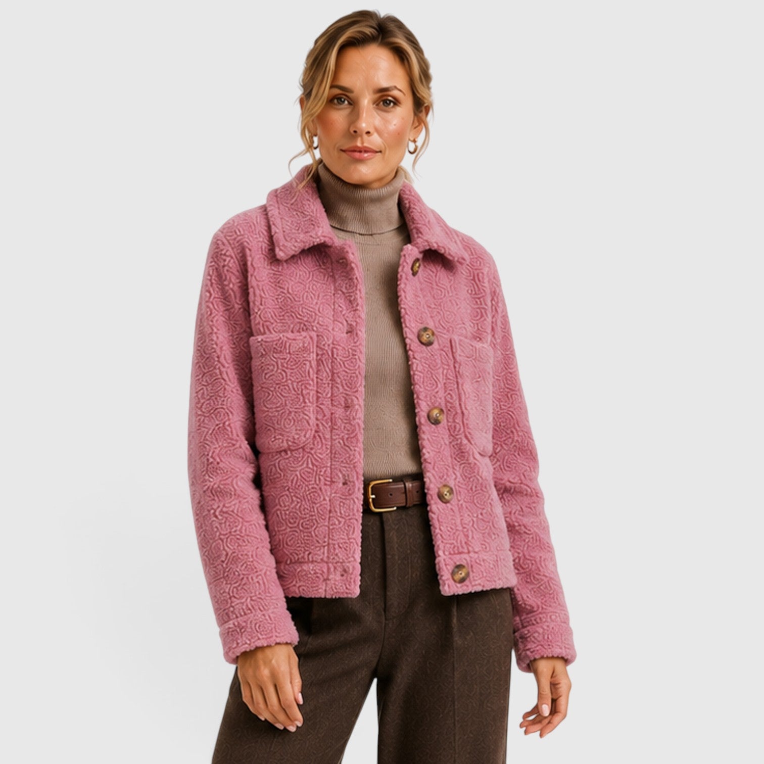 Monvaline | Women’s Textured Knit Blazer Jacket – Button-Up with Pockets