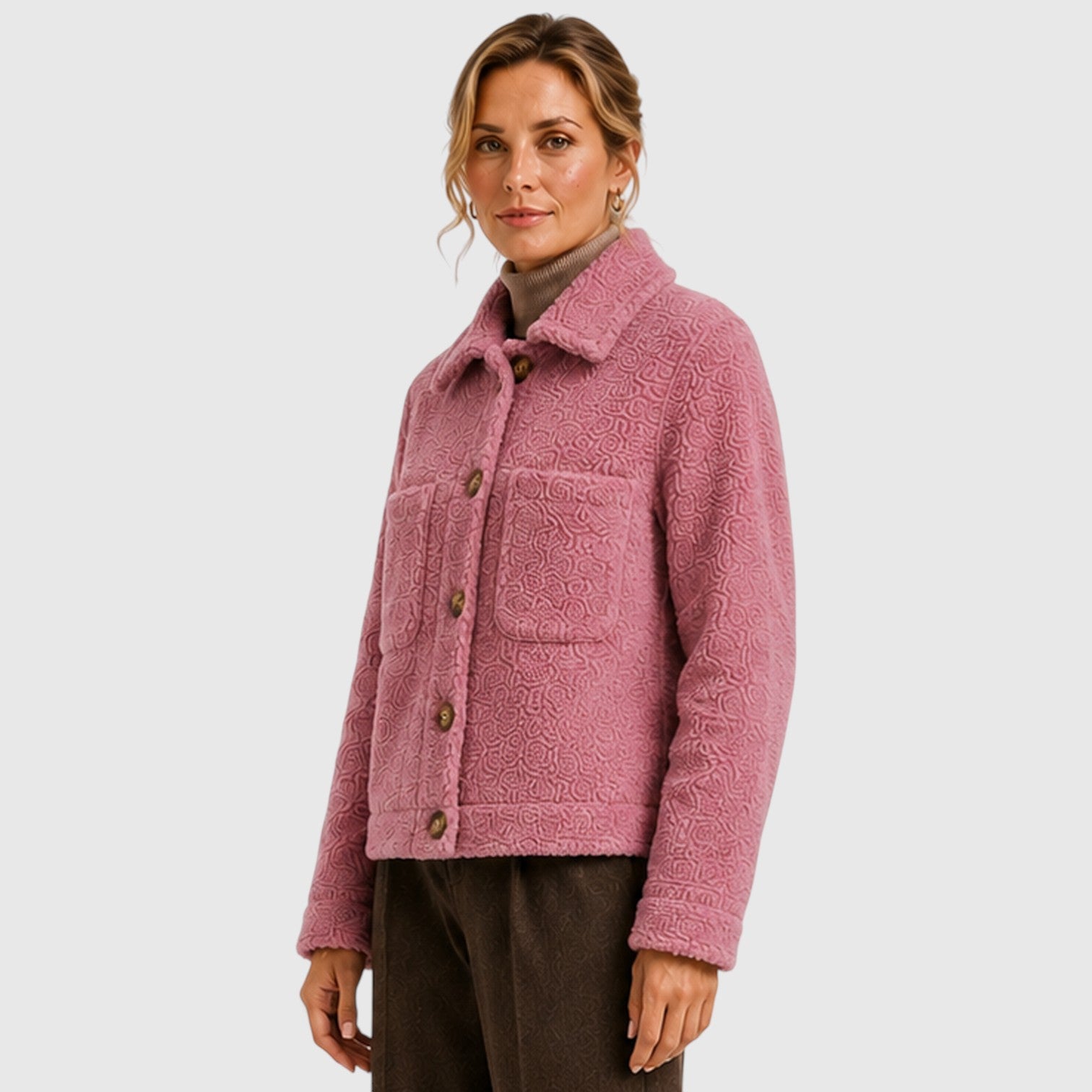 Monvaline | Women’s Textured Knit Blazer Jacket – Button-Up with Pockets