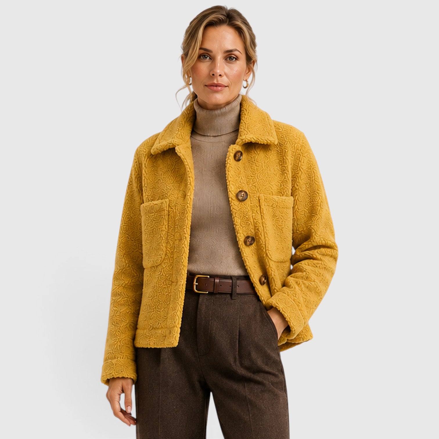 Monvaline | Women’s Textured Knit Blazer Jacket – Button-Up with Pockets