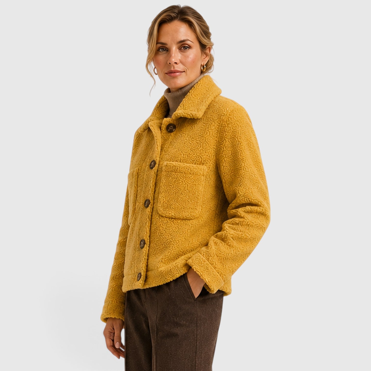 Monvaline | Women’s Textured Knit Blazer Jacket – Button-Up with Pockets