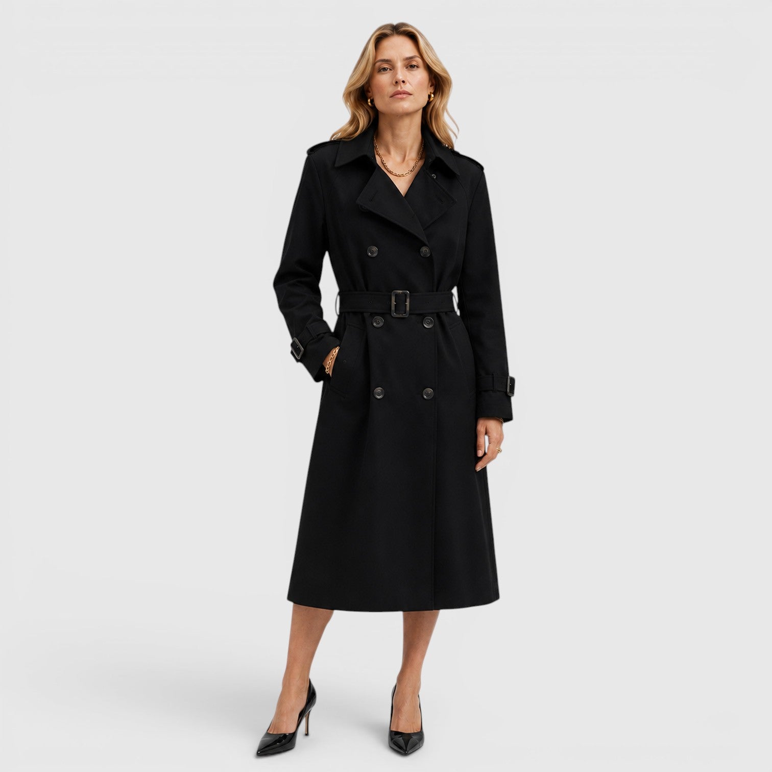 Monvaline | Women's Classic Belted Trench Coat