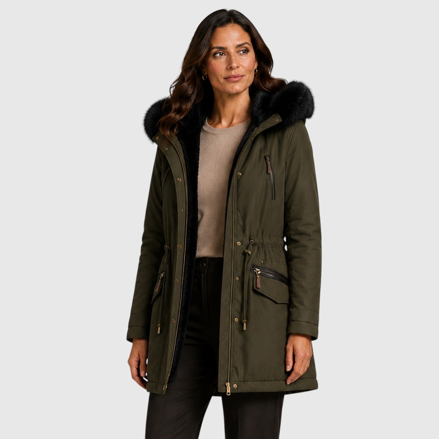 Monvaline | Women’s Warm Hooded Jacket with Zip Front and Pockets