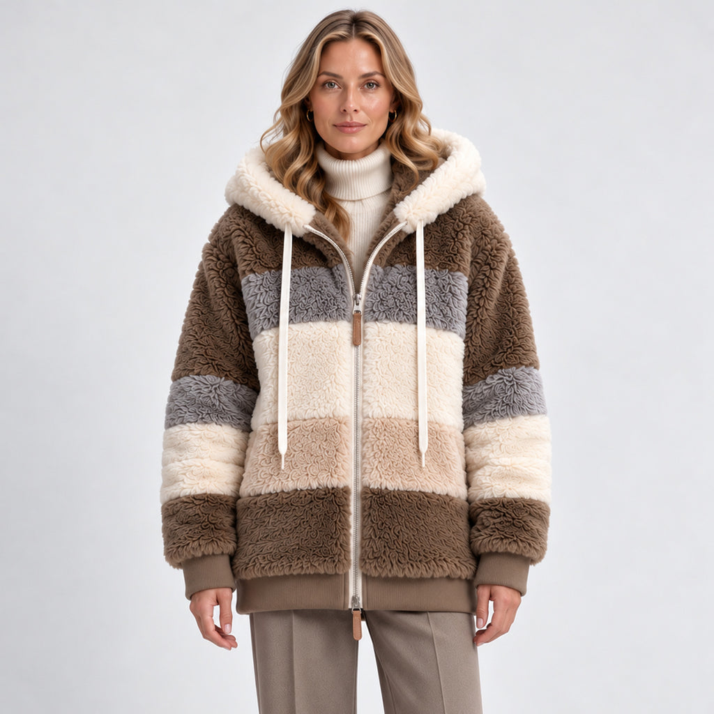 Monvaline | Women’s Warm Plush Winter Coat – Hooded Zip-Up