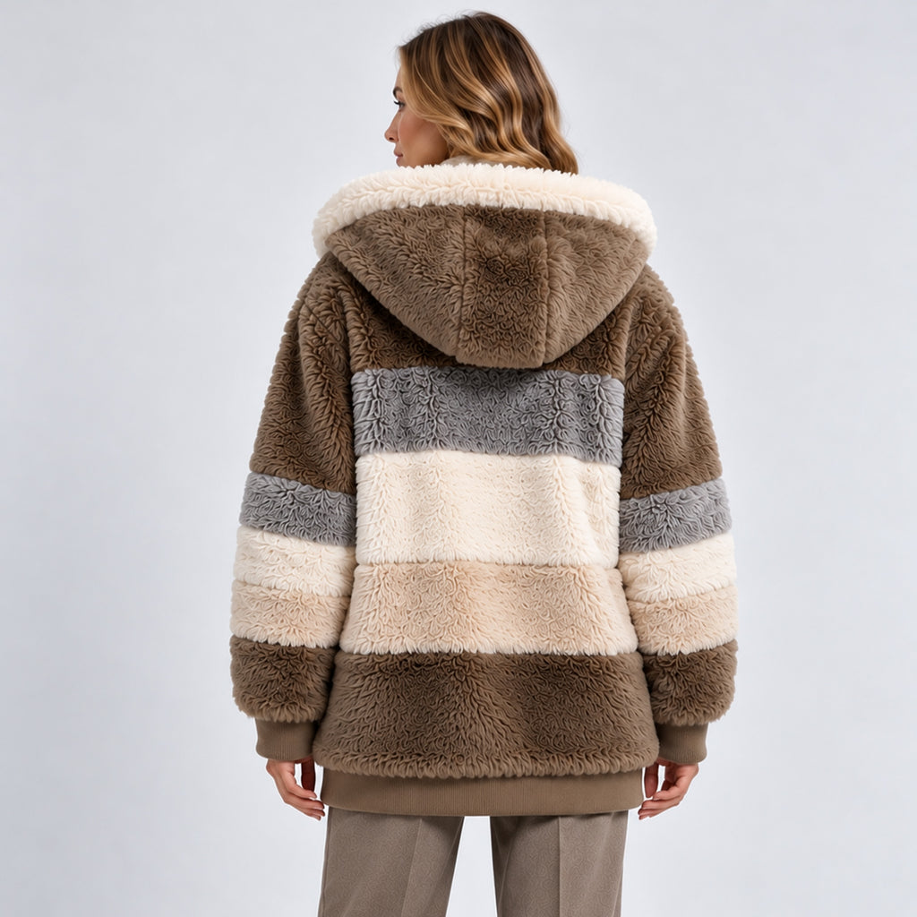 Monvaline | Women’s Warm Plush Winter Coat – Hooded Zip-Up