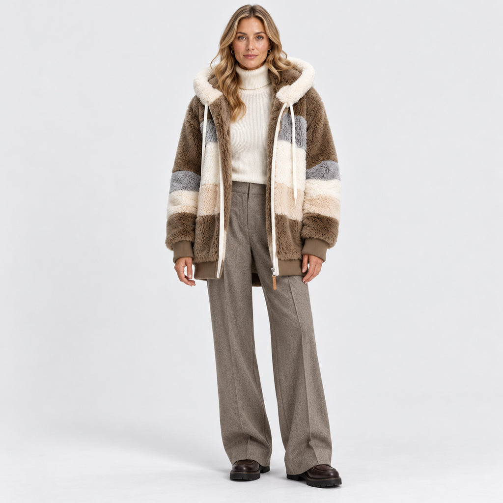 Monvaline | Women’s Warm Plush Winter Coat – Hooded Zip-Up