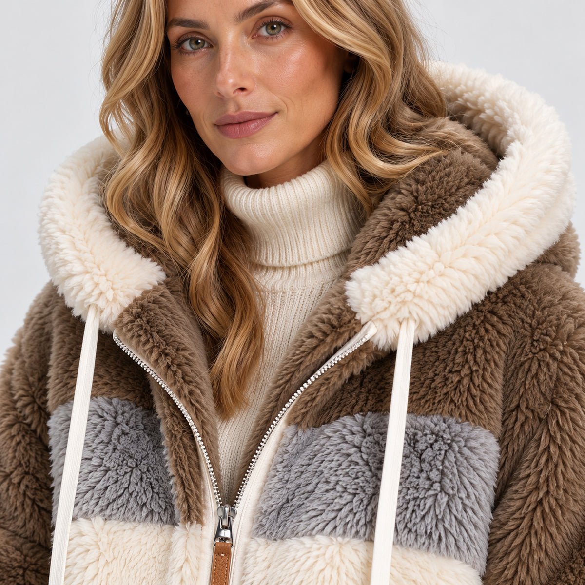 Monvaline | Women’s Warm Plush Winter Coat – Hooded Zip-Up