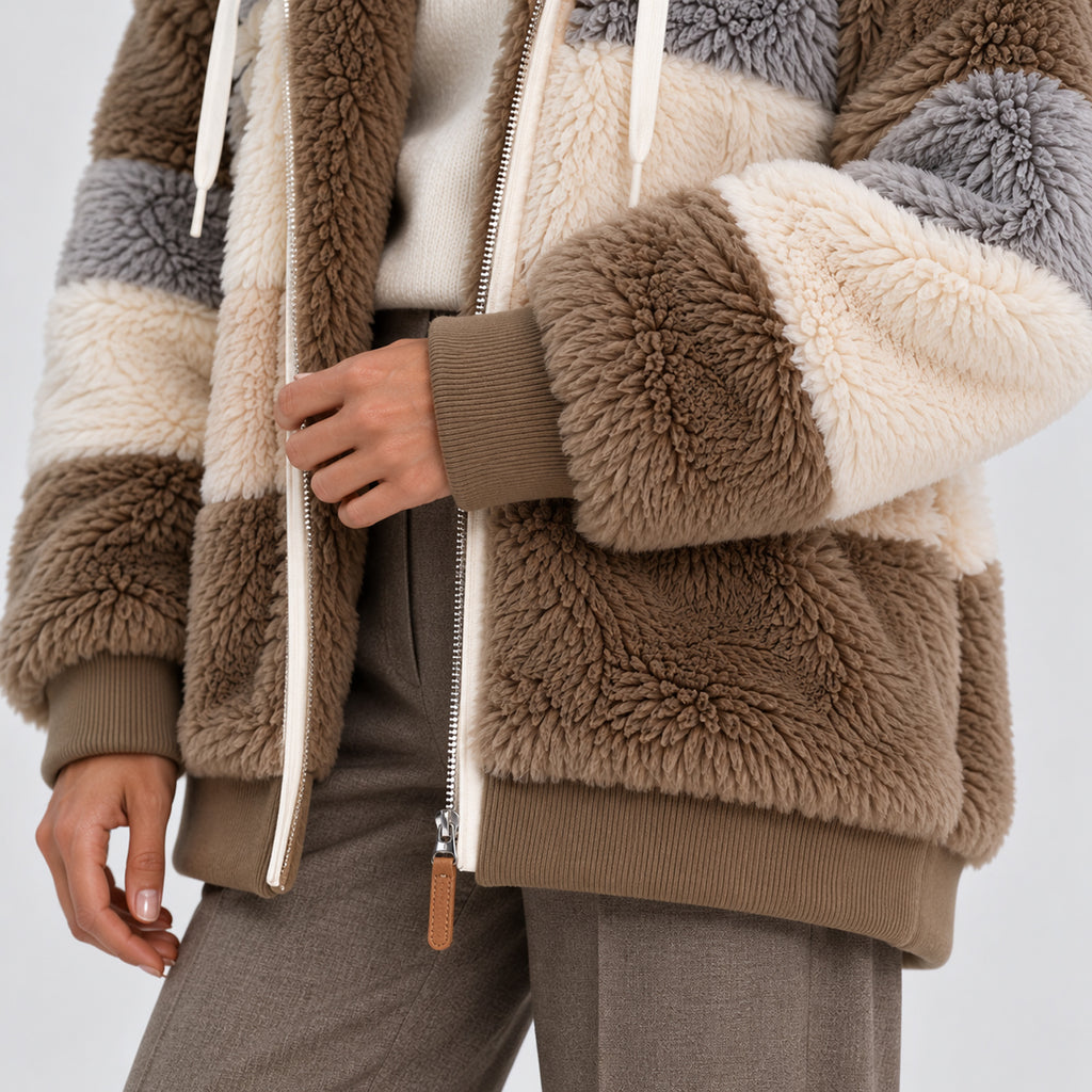 Monvaline | Women’s Warm Plush Winter Coat – Hooded Zip-Up