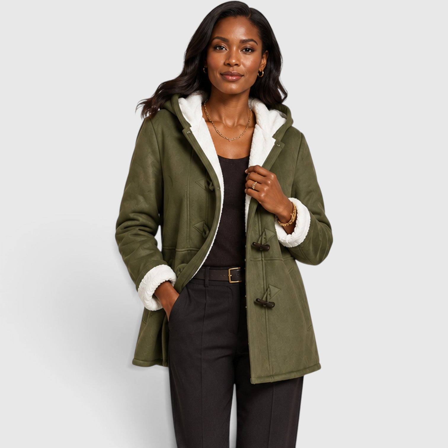 Monvaline | Women’s Warm Winter Toggle Coat with Sherpa Lining and Hood
