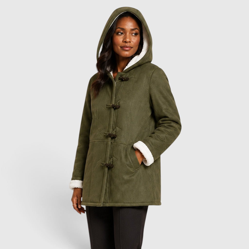 Monvaline | Women’s Warm Winter Toggle Coat with Sherpa Lining and Hood