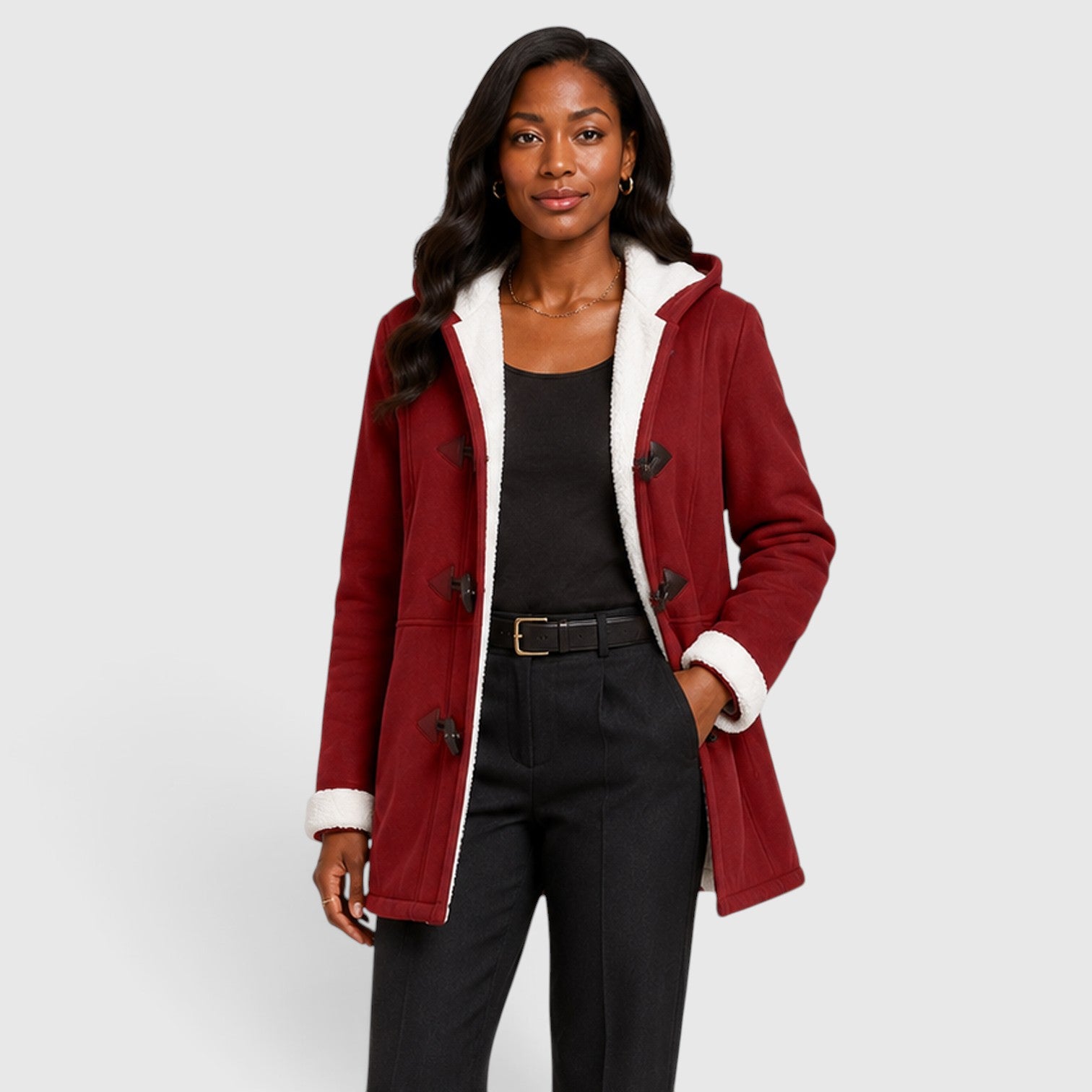 Monvaline | Women’s Warm Winter Toggle Coat with Sherpa Lining and Hood