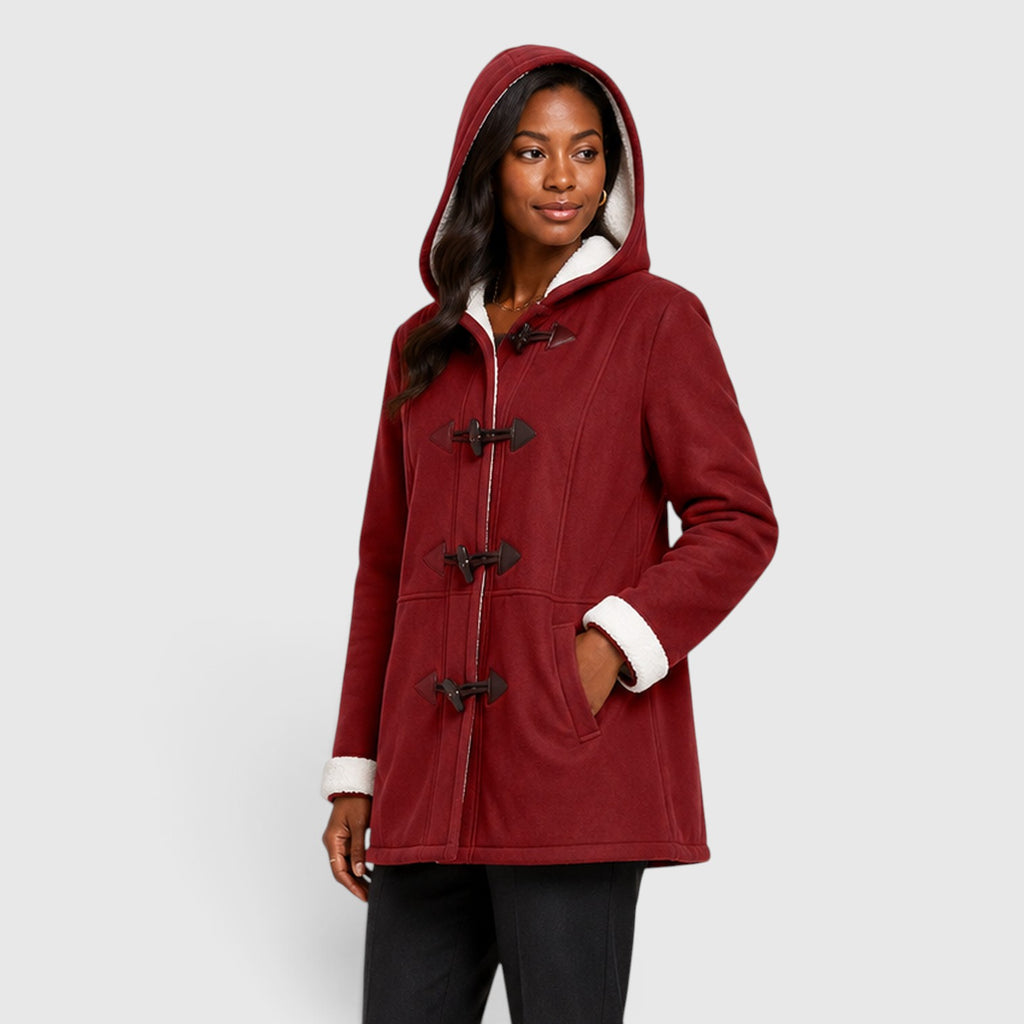 Monvaline | Women’s Warm Winter Toggle Coat with Sherpa Lining and Hood
