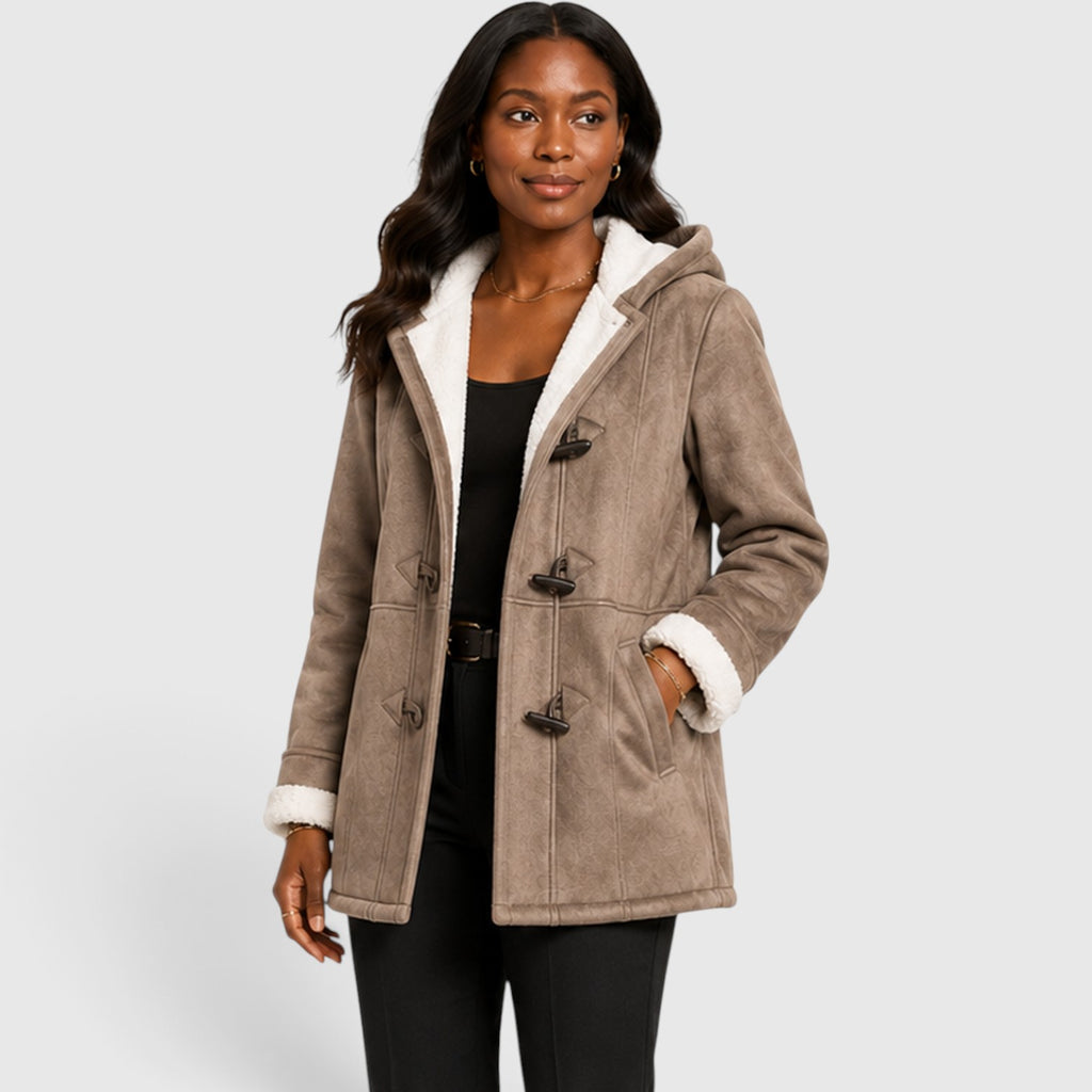 Monvaline | Women’s Warm Winter Toggle Coat with Sherpa Lining and Hood
