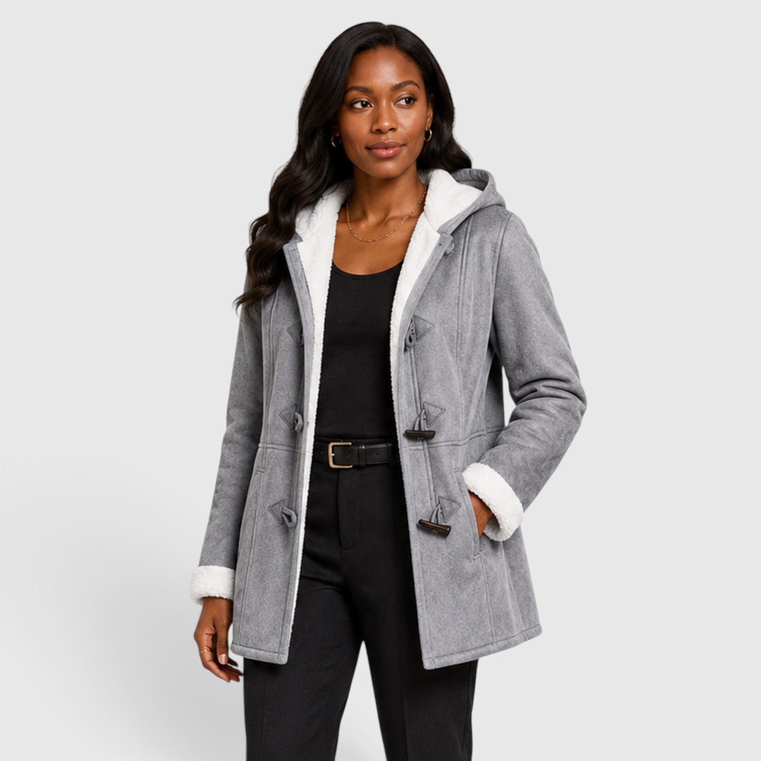 Monvaline | Women’s Warm Winter Toggle Coat with Sherpa Lining and Hood