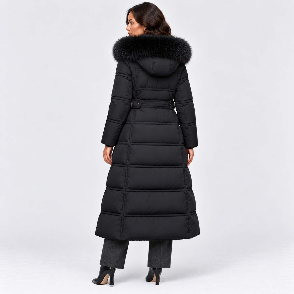 Monvaline | Women's Long Puffer Coat Fur Hood Winter Jacket