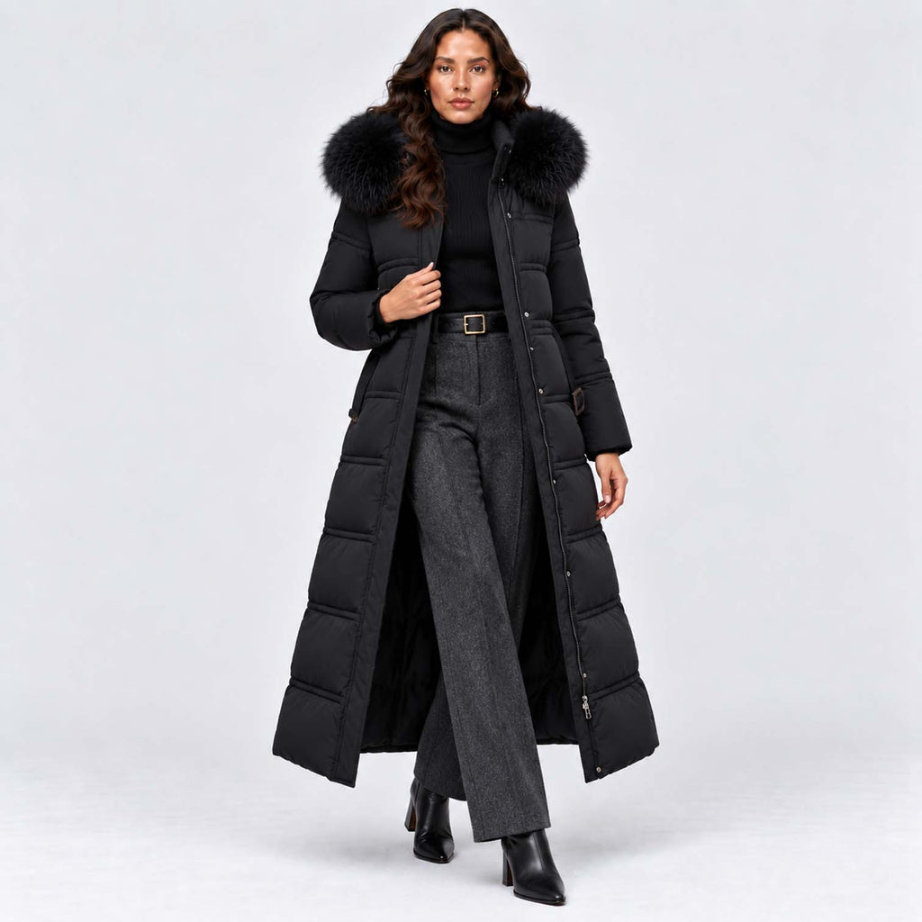 Monvaline | Women's Long Puffer Coat Fur Hood Winter Jacket