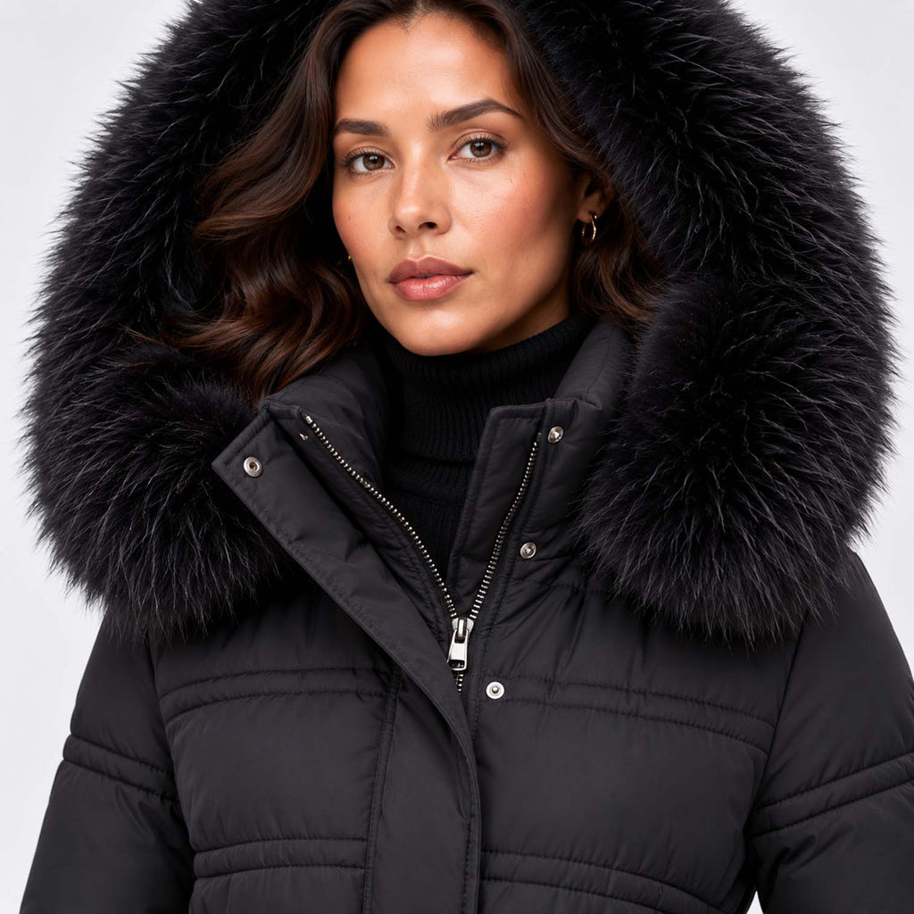 Monvaline | Women's Long Puffer Coat Fur Hood Winter Jacket