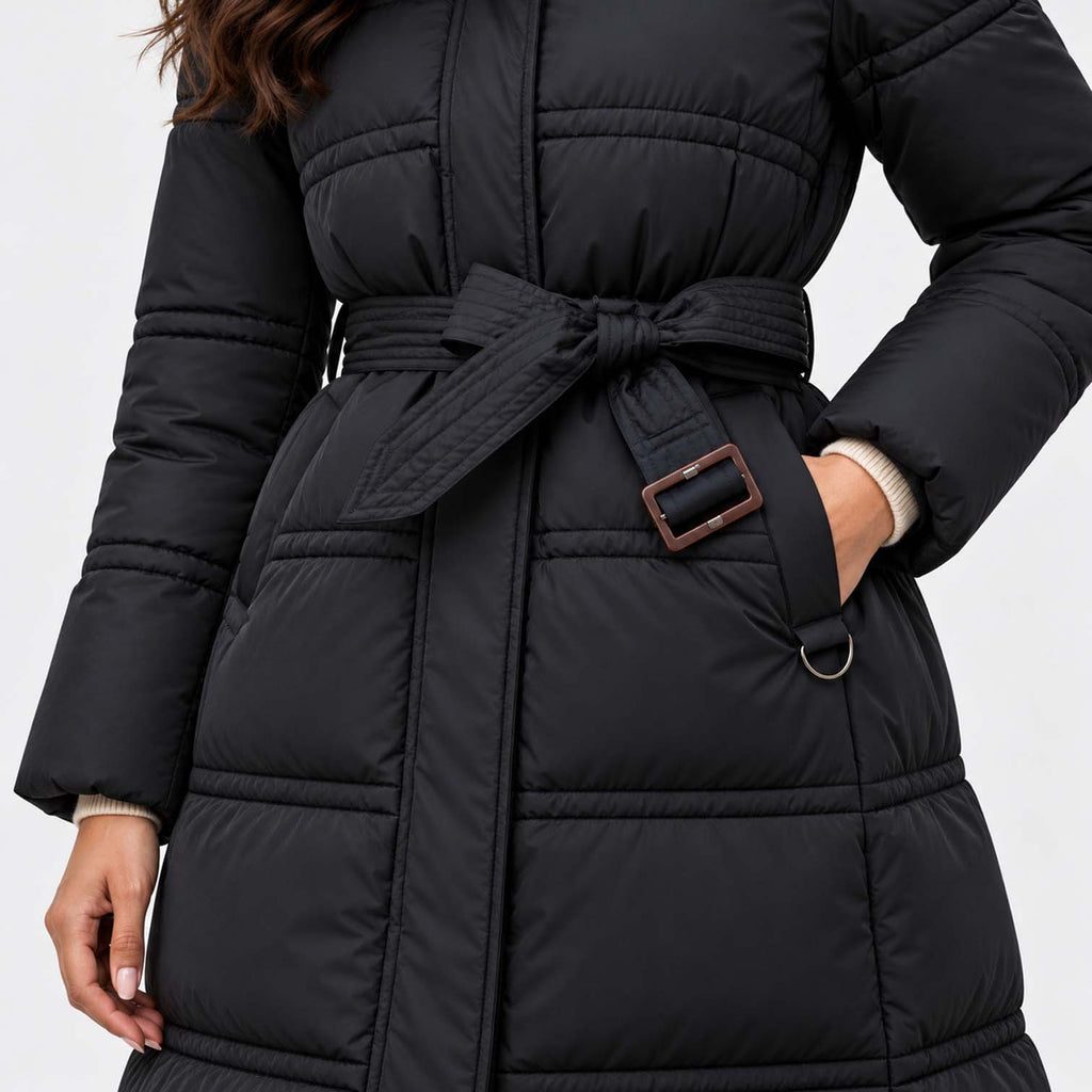 Monvaline | Women's Long Puffer Coat Fur Hood Winter Jacket